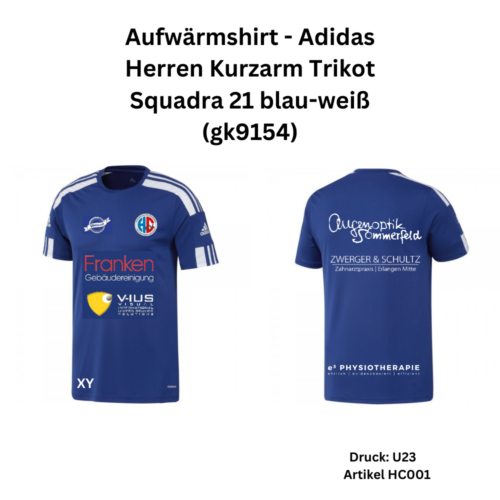 Aufwärmshirt - Adidas Herren Kurzarm Trikot Squadra 21 blau-weiß (gk9154)